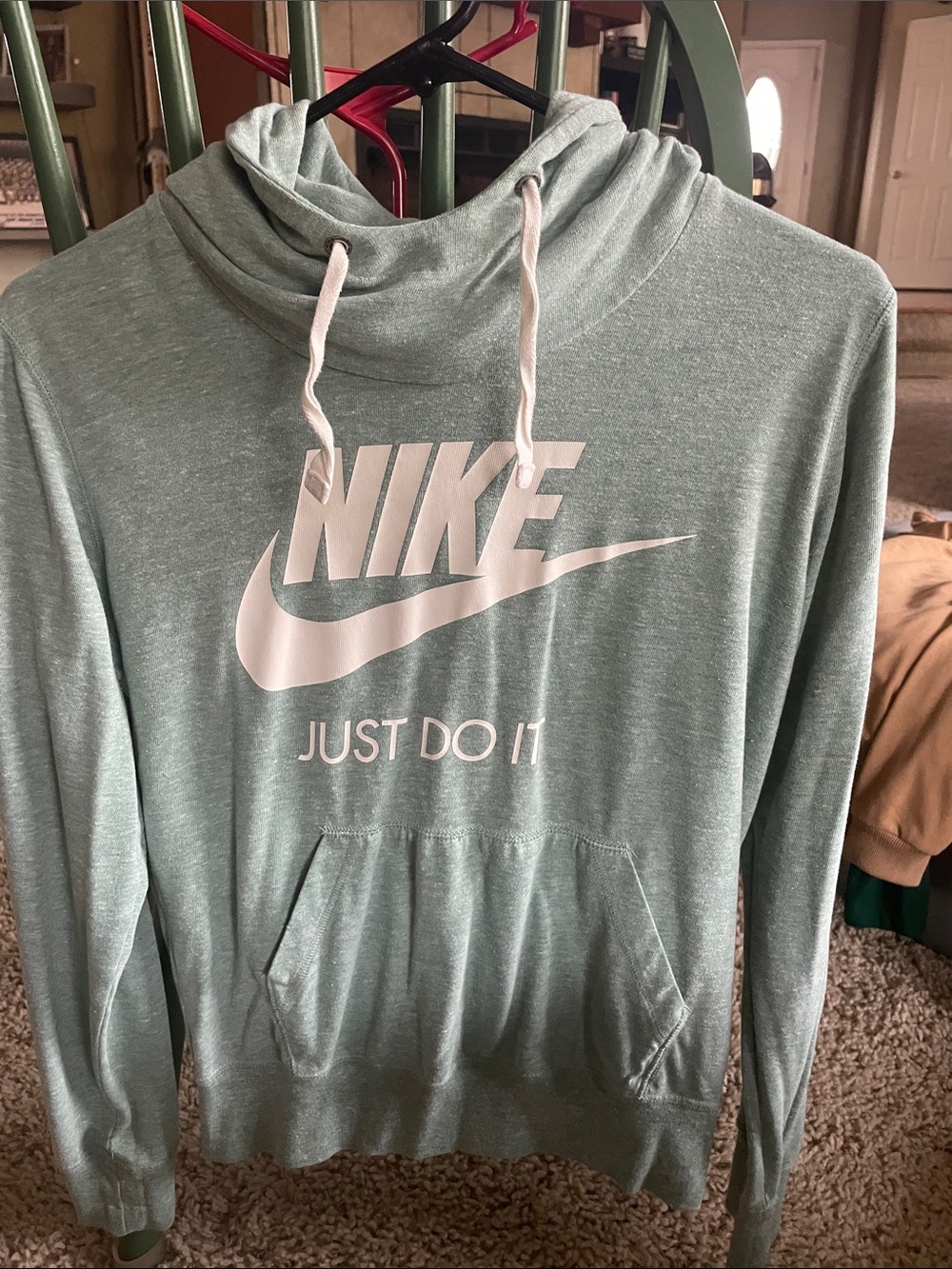 Nike Women’s Hooded Sweatshirt light long sleeve tee material- Light Sage Green